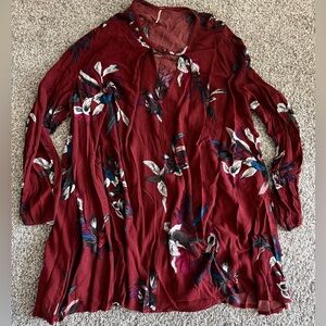Free People Burgundy Floral Long-Sleeve Tunic Dress